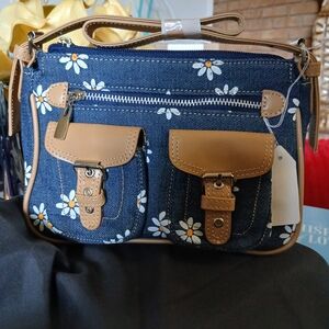 Daisy Denim Shoulder Bag with Tan Details